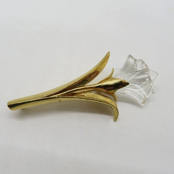 Swarovski Brooch Lily Clear Crystal Gold Tone Flower Floral Design Pin - Picture 2 of 10